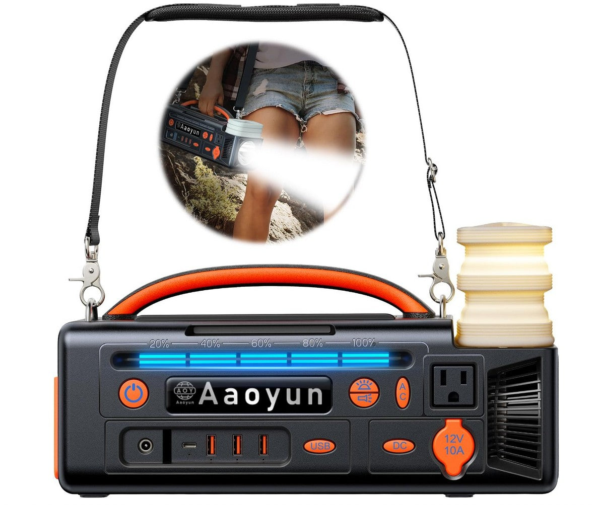 Portable Power Station 300W, 296Wh Solar Generator w/ Night Light & LED  Flashlight