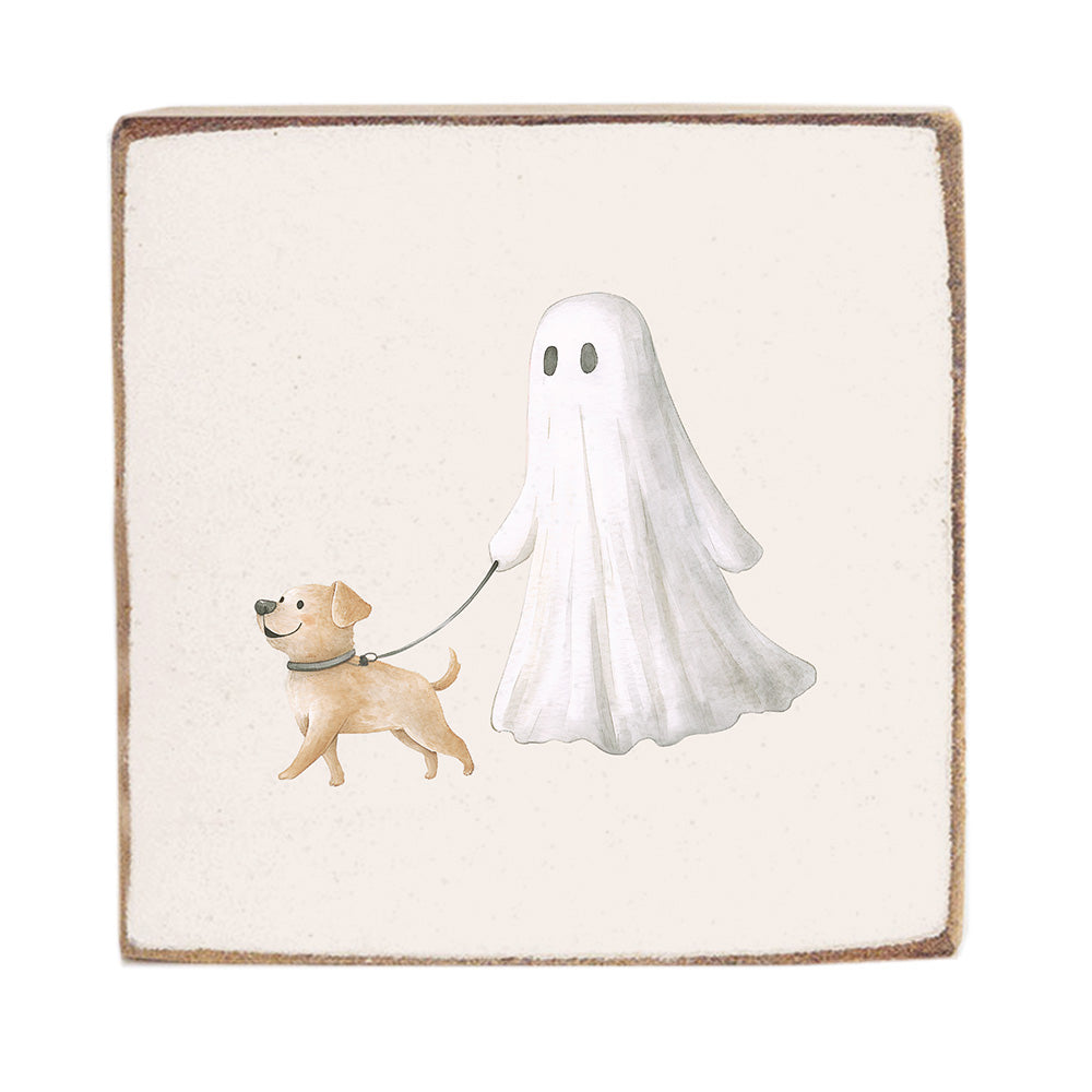 White Ghost With Dog Wood Block