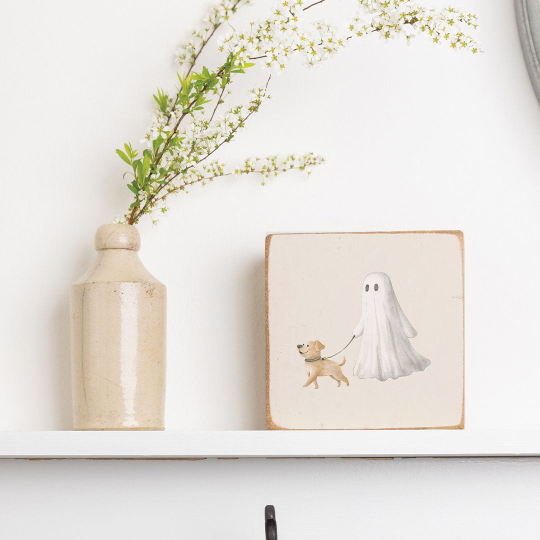 White Ghost With Dog Wood Block