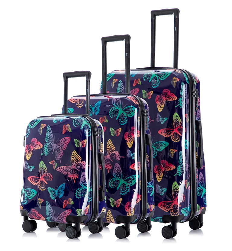 Hard Shell Lightweight 3-Piece Luggage Set - Butterfly