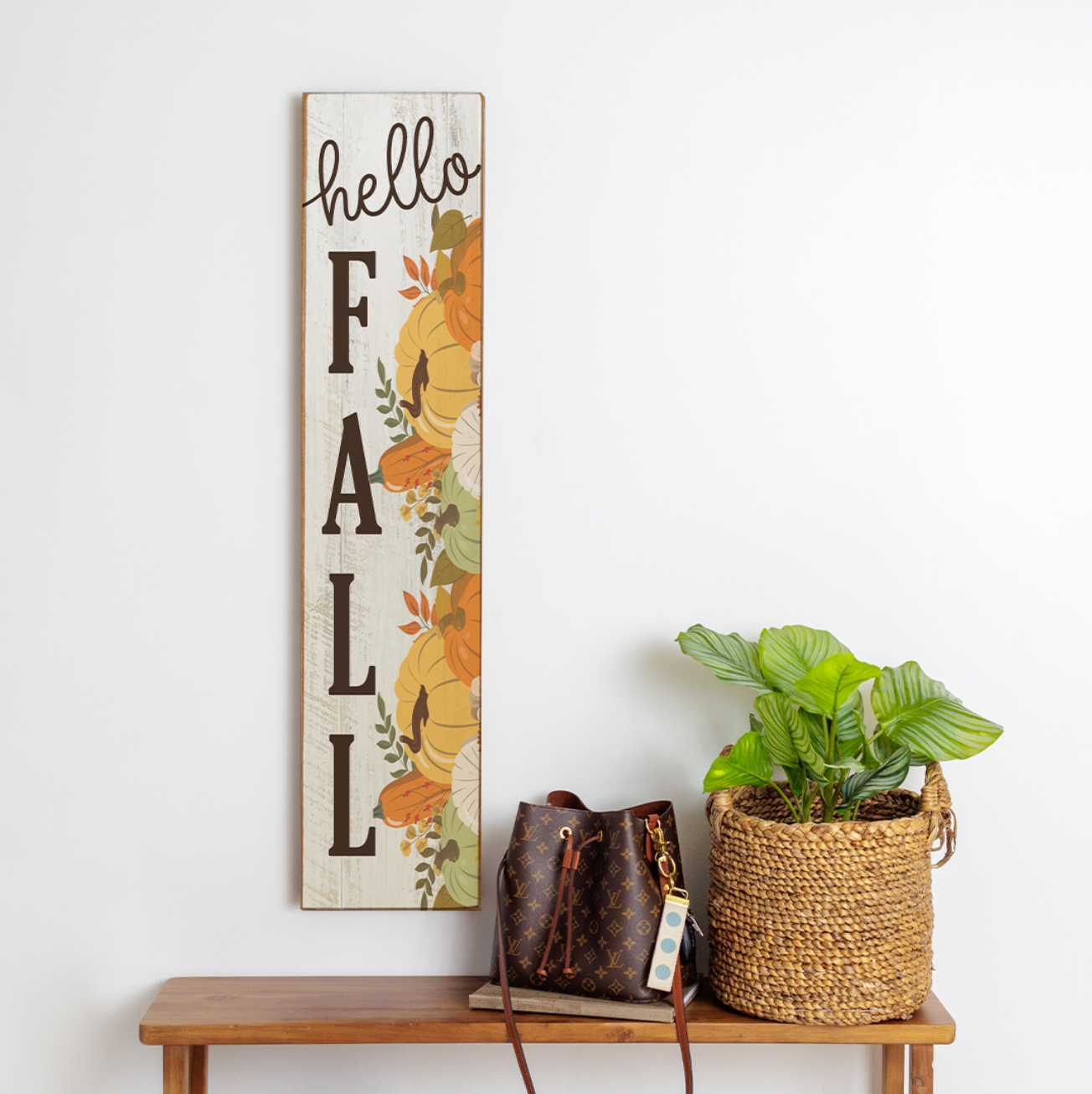 Hello Fall Muted Pastel Pumpkins Barn Wood Sign