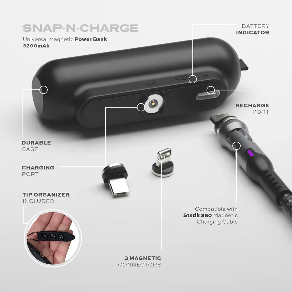 Snap-N-Charge Power Bank V2 (Black, Universal)