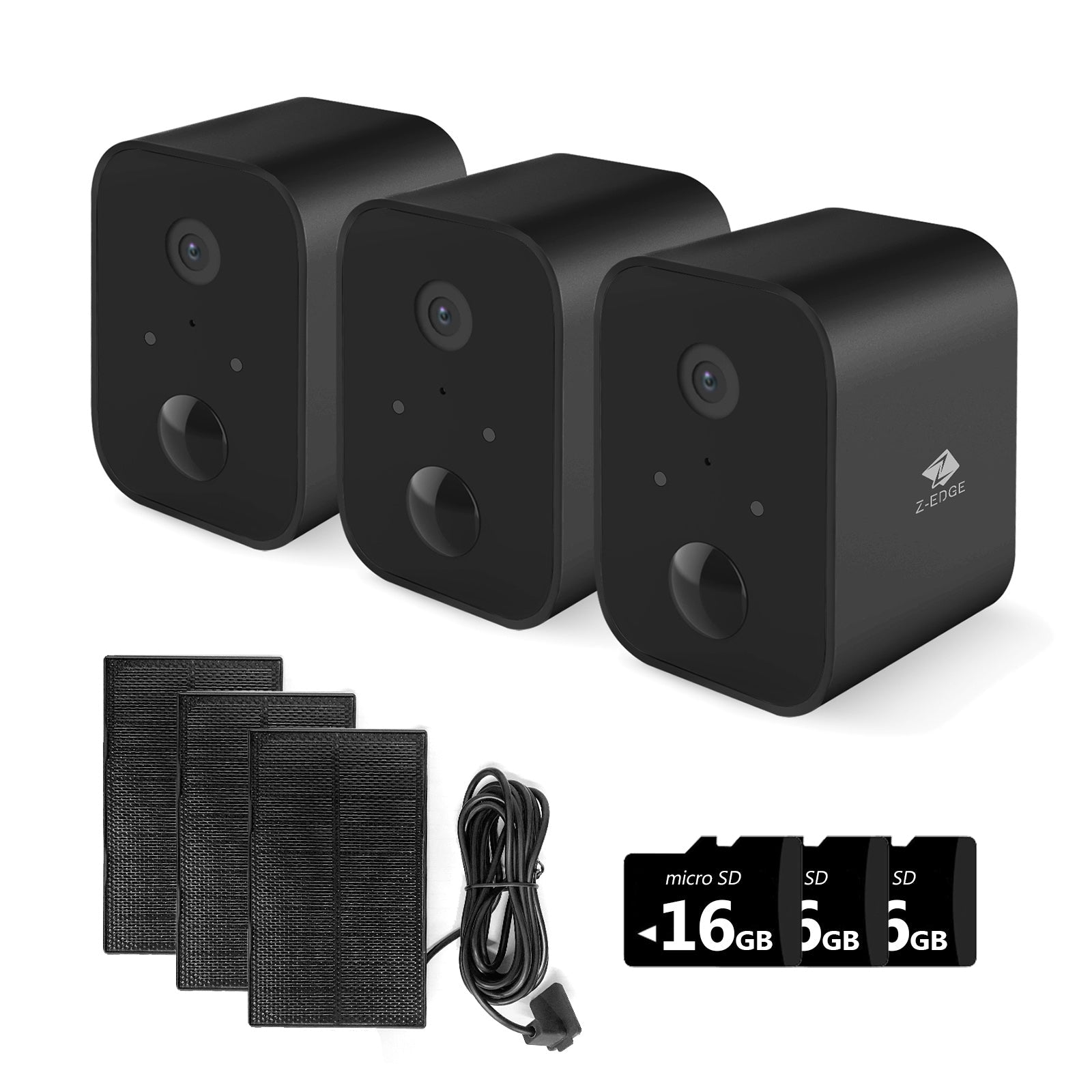 Z-Edge Smart Wireless Solar Security Camera 3 Pack, 16GB Camera, 2