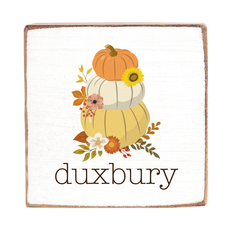 Stacked Muted Pastel Pumpkins Personalized Wood Block