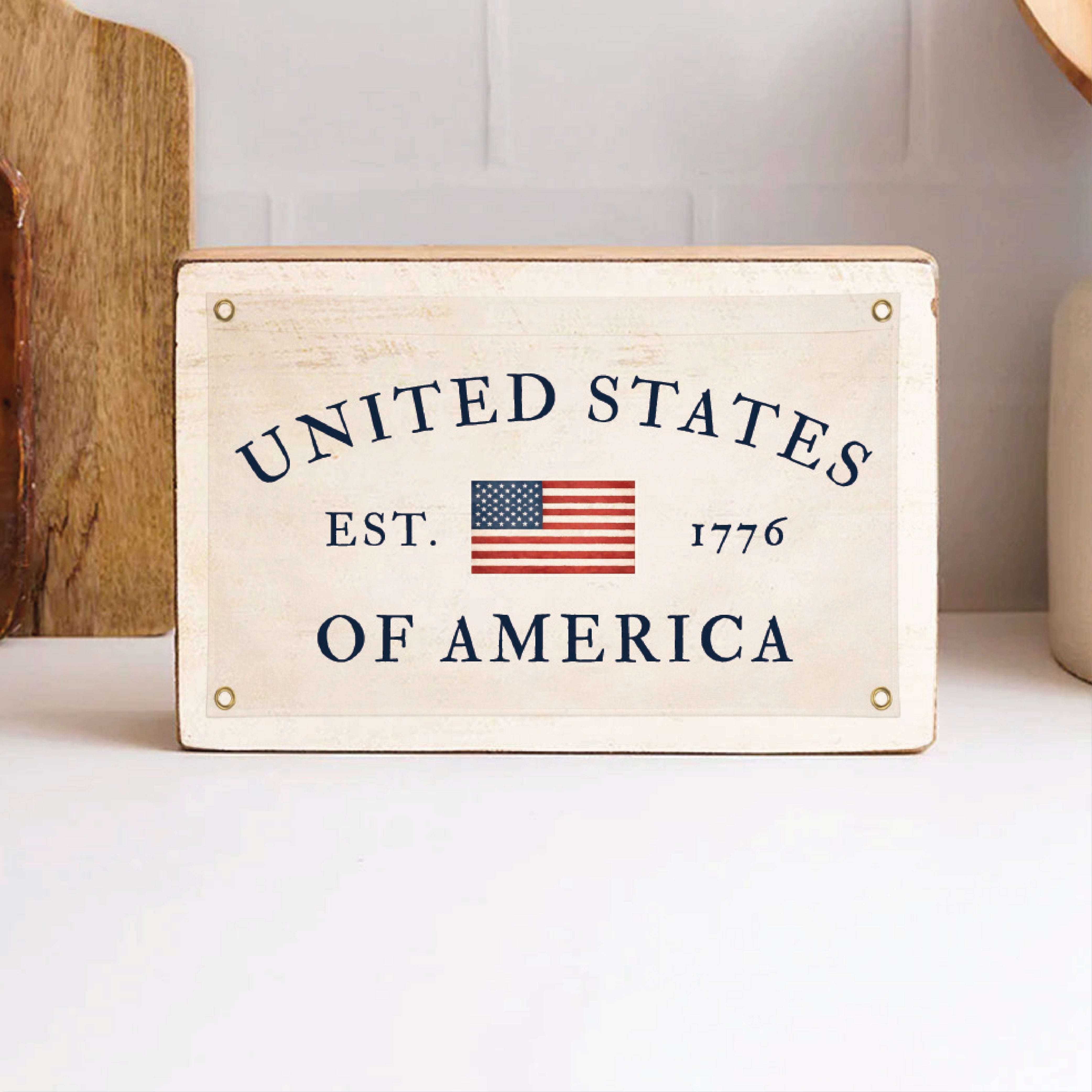 United States of America  Est 1776 Banner Block Sign
