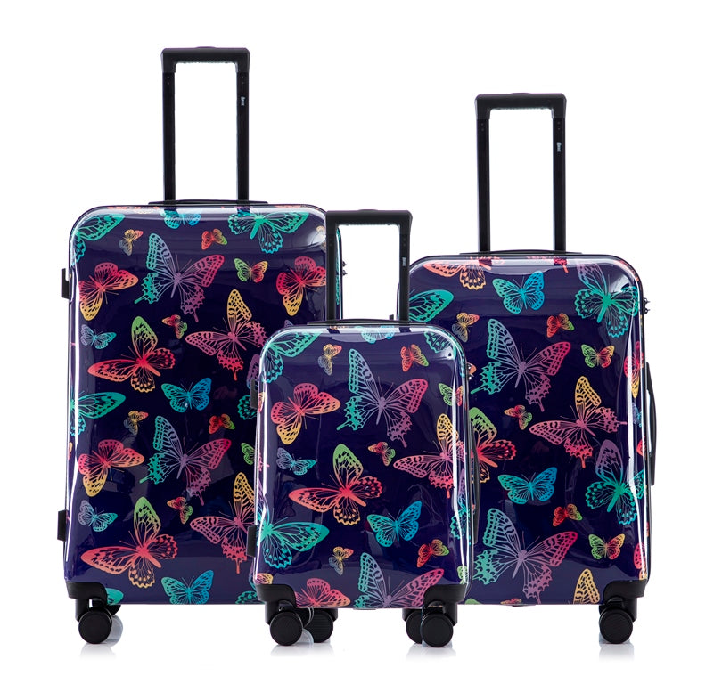 Hard Shell Lightweight 3-Piece Luggage Set - Butterfly
