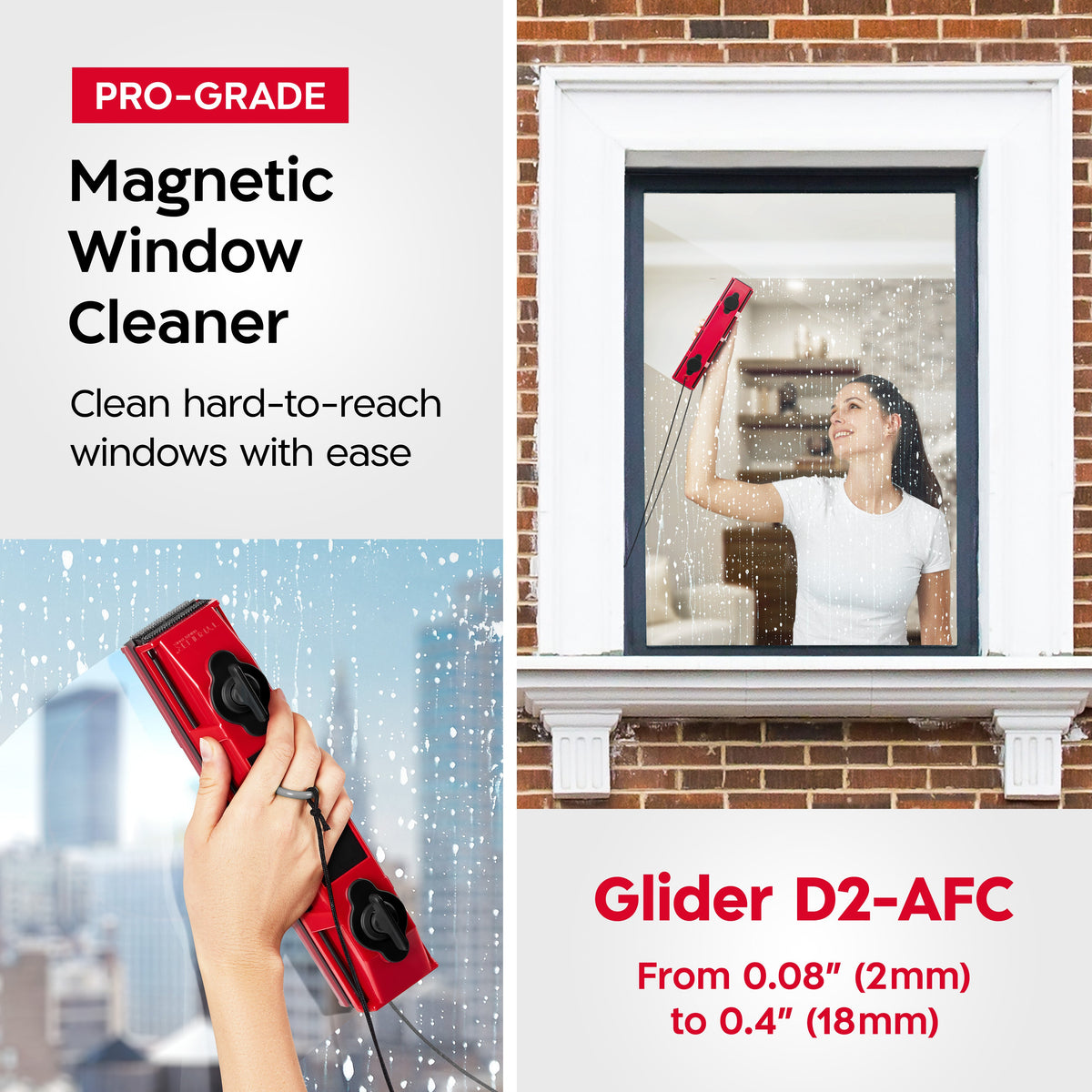 The Glider D2 AFC – Adjustable Magnetic Window Cleaner