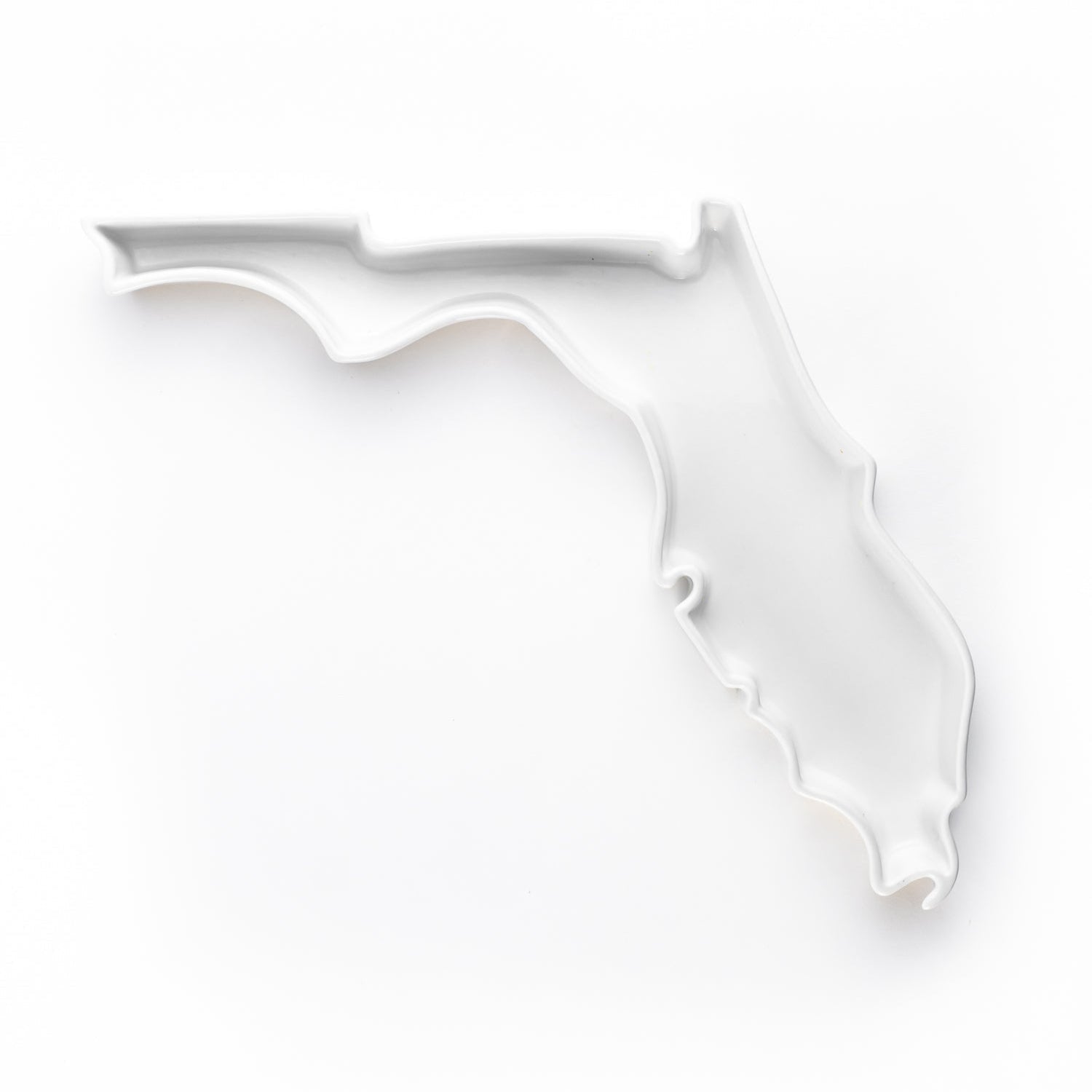 Florida State Plate shown in glossy white glaze. The FL State Plate can be used for food in the oven. Florida dessert dish. Florida pie dish. Florida serving dish. FL ceramic dish. Florida gift. 