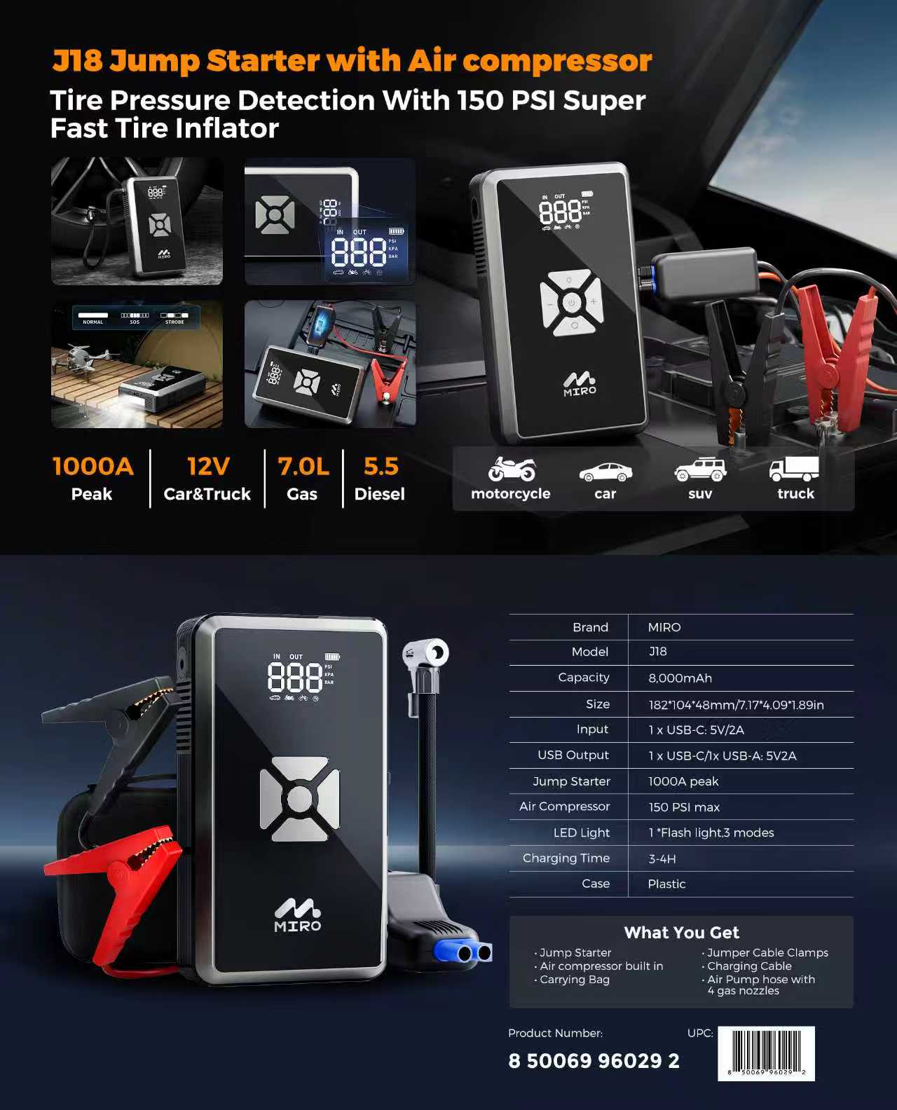 MIRO Jump Starter W/ 150 PSI Air Inflator - Deal