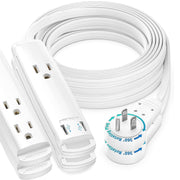 Maximm 12 ft UL 360° Rotating Flat Plug Extension Cord, 3-Outlet - 2pack White