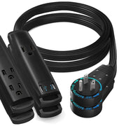 Maximm 1 ft UL 360° Rotating Flat Plug Extension Cord, 3-Outlet - 2pack Black