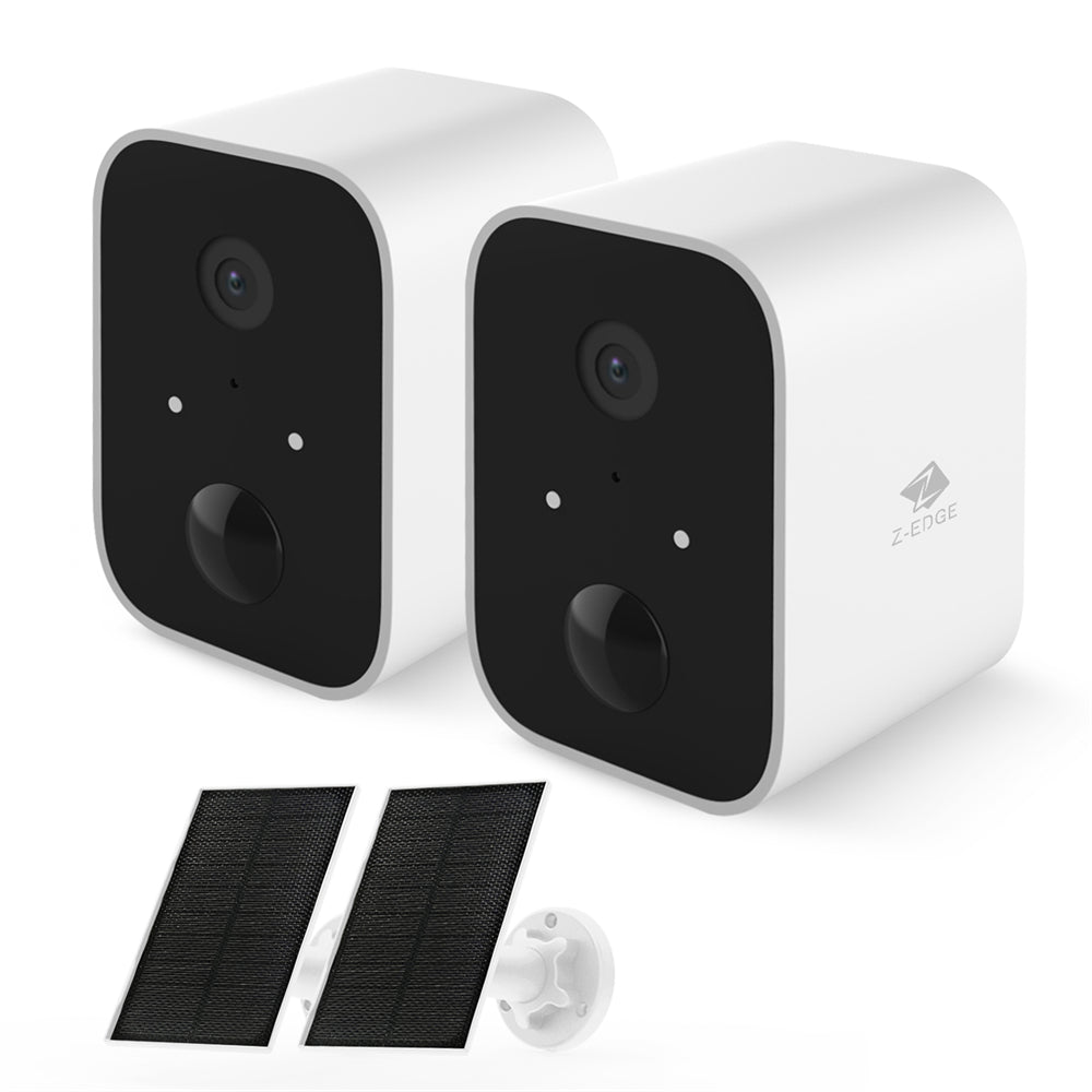 Z-Edge Smart Wireless Solar Security Camera 2-Pack, 2-Way Audio, Full HD 1080P, Weatherproof, Night Vision