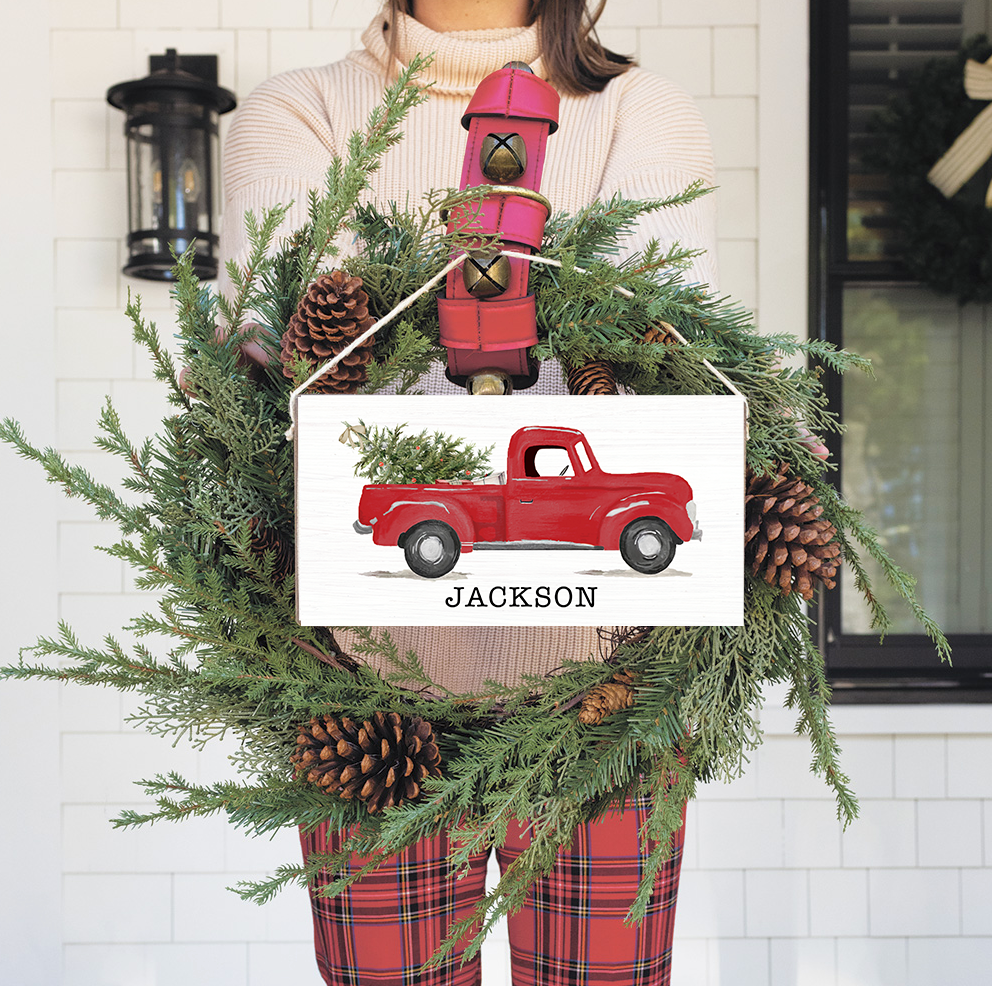 Christmas Tree Truck Personalized Twine Sign