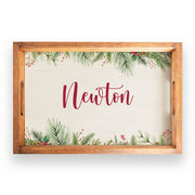 Holiday Wreath Personalized Wooden Serving Tray