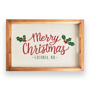 Merry Christmas Holly Leaves Personalized Wooden Serving Tray