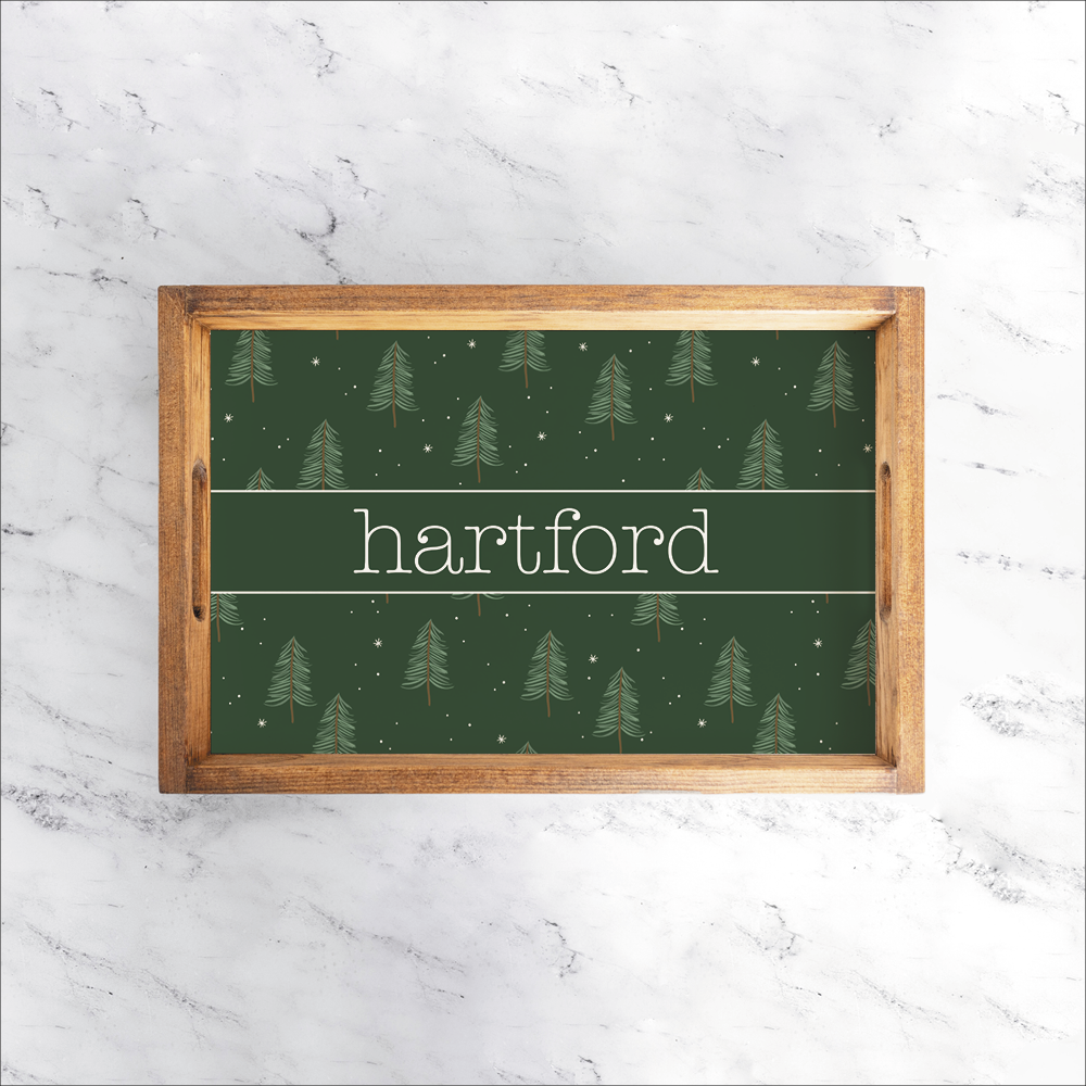 Evergreen Christmas Tree Personalized Wooden Serving Tray