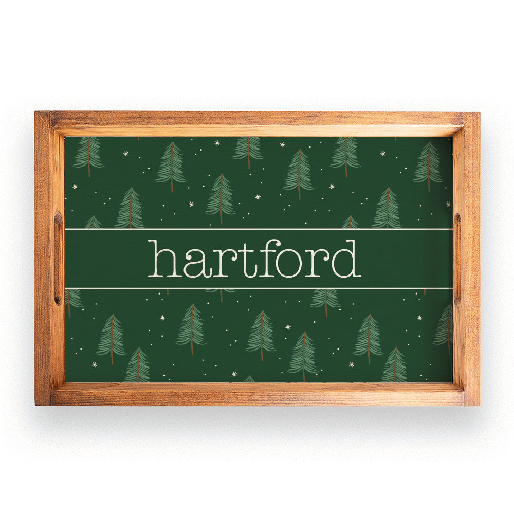 Evergreen Christmas Tree Personalized Wooden Serving Tray